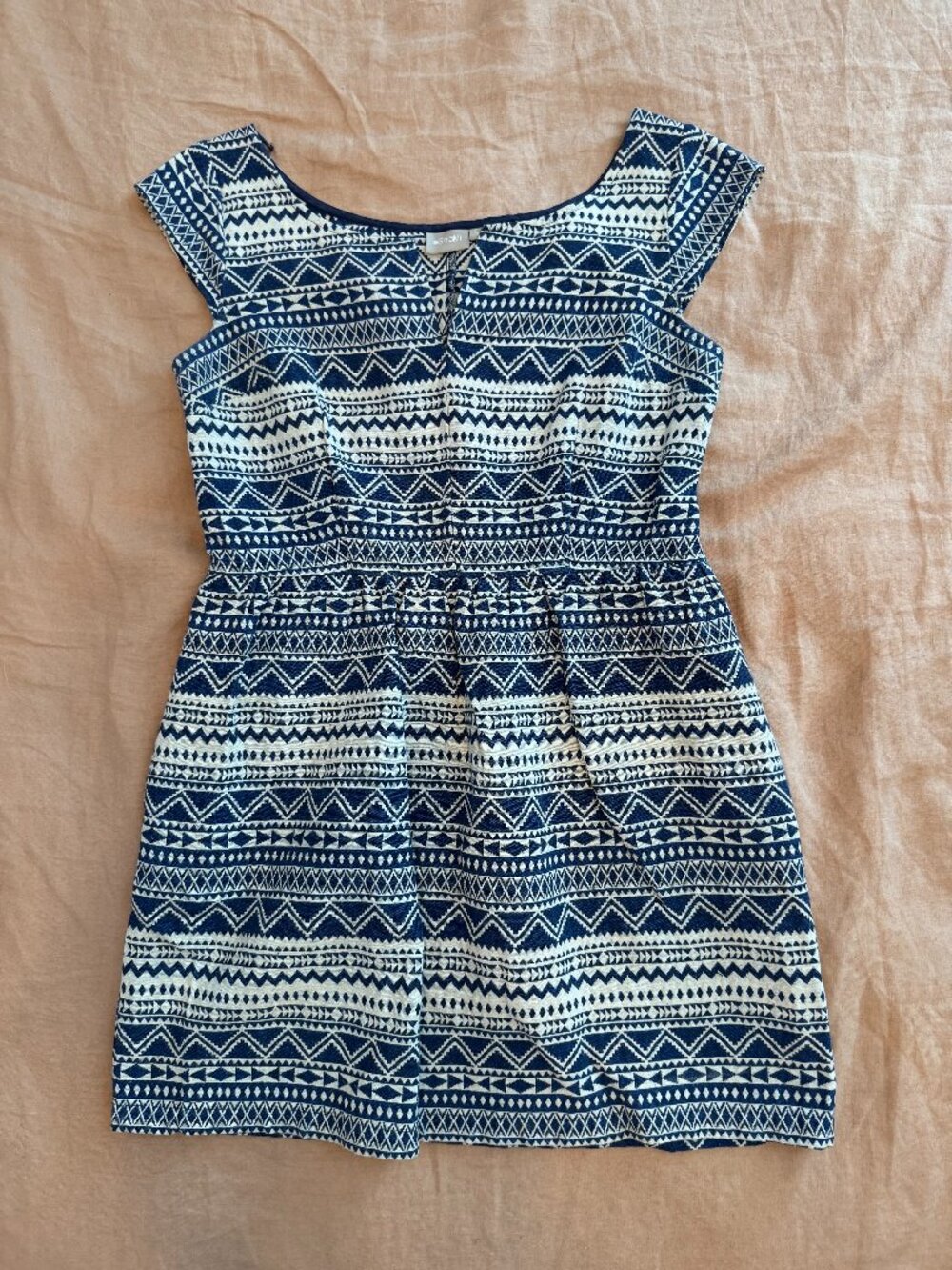 eShakti split neck geometric print mini dress size L